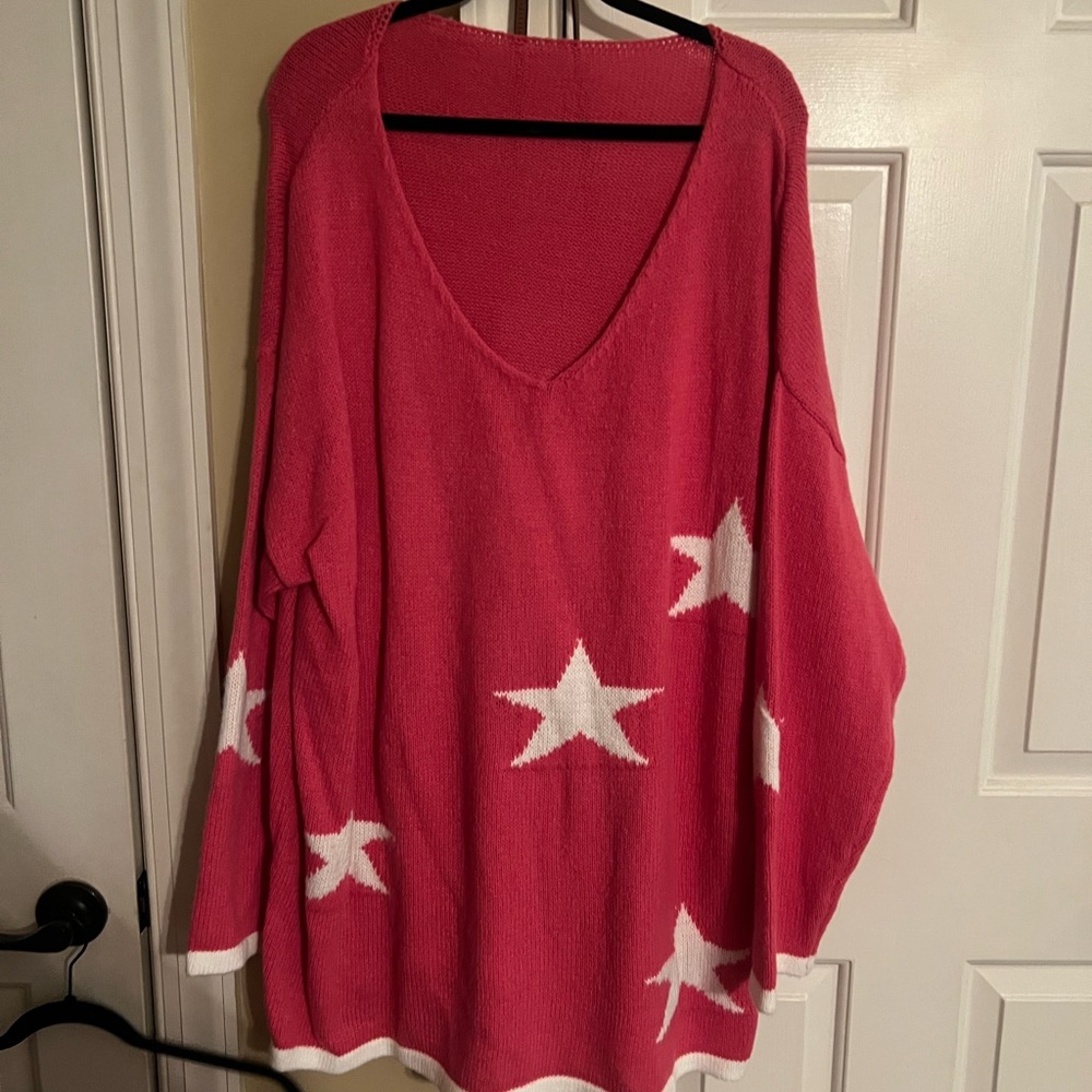 SHEIN Pink V-Neck Sweater with Star Design